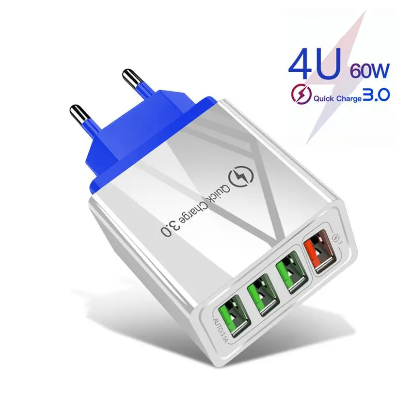 

Universal Fast Quick Charge 3.0 4 USB Charger For Samsung Honor 20 Xiaomi Cell Mobile Phone Wall Charger EU US UK Plug Adapter