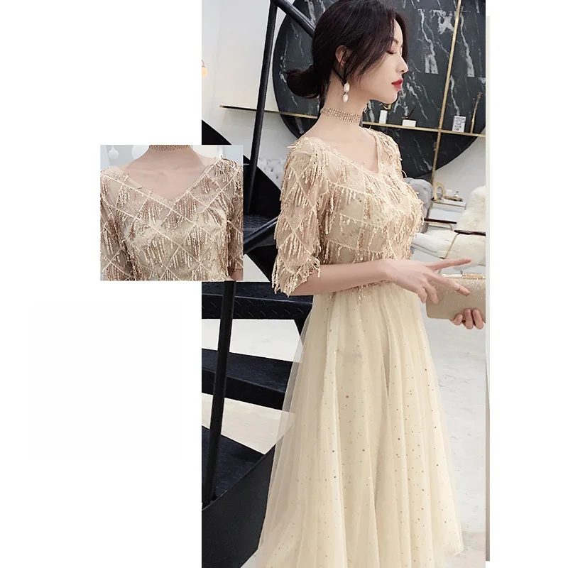 Это Yiiya Eveing платья расшитые блестками Половина рукава Robe De Soiree элегантное вечернее платье с v-образным вырезом размера плюс LF235