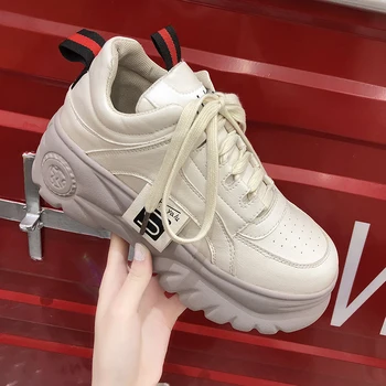 

Women Thick Soled Sneakers 2019 Platform Shoes Spring Pu Leather Fashion Women Casual Shoes Ladies Trainers Chunky Sneakers