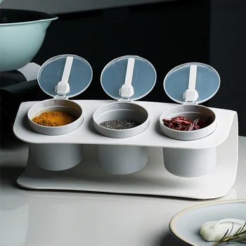 

Kitchen Seasoning Box Spice Storage Bottle Jars With Three Grid Combination And Flip Cover Design Spice Jar Seasoning Box