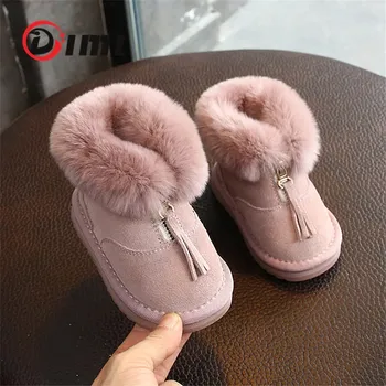

DIMI Winter Warm child Shoes Suede Leather Kids baby Boots Fashion Soft Comfortable Rabbit Fur Plush Boys Girl Boots