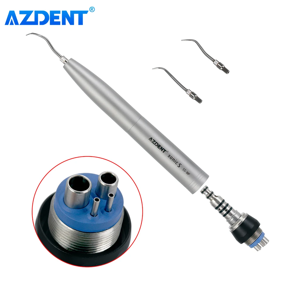 

AZDENT Dental Air Scaler Handpiece Sonic S 4 Holes Quick Coupling Integrated Spray Scaling Removal Calculus Stain 3 tips