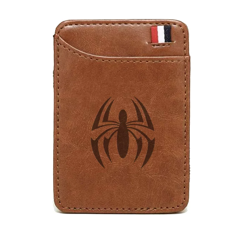 Новое поступление, высокое качество, кожаные Волшебные кошельки Супермена, модные мужские Зажимы для денег, кошелек для карт, держатель для денег - Цвет: Spiderman-Brown