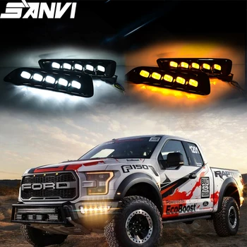 

SANVI 2pcs LED Daytime Running Light for Ford F150 Ranger Raptor 2016-2018 White Yellow LED Signal Light Turn Light