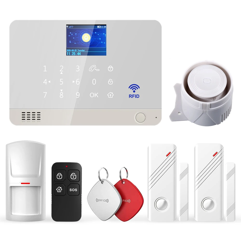 Wolf-Guard Wifi GSM LCD Home Alarm Security System TuYa APP Control 11 Languages DIY Camera Solar Siren PIR Detector Door Sensor 