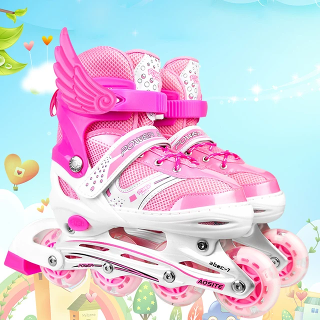 Chaussures de patins à roulettes pour enfants, patins à roulettes simples  pour enfants, garçons et filles, taille réglable, 4 roues flash - AliExpress