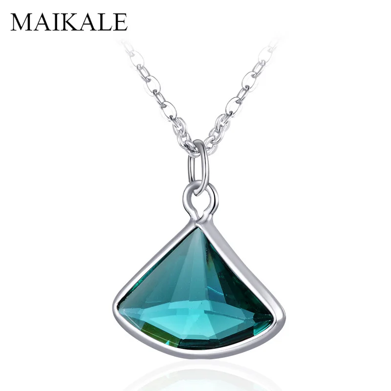 MAIKALE 48cm Round/triangle Pendant Necklace Blue/Green Austrian Crystal Necklaces Pendants for Women Jewelry Girls Gifts | Украшения и