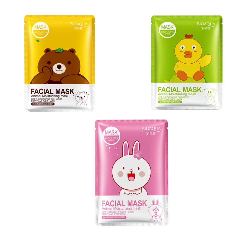 BIOAQUA маска для лица с животными маска для лица глубокое увлажнение листовая маска контроль жирности осветляет кожу маска для женщин корейская косметика - Цвет: 3pcs