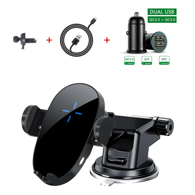 15W QI wireless car charger intelligent induction fast charger for iphone 12pro max 12 12pro new version car phone holder CE CC Dual usb