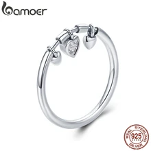BAMOER 925 пробы Серебряное блестящее сердце прозрачное CZ Анель женское кольцо для женщин Свадебные обручальные ювелирные изделия SCR215