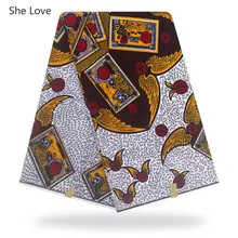 Она любит 1 ярд Анкара Африканский павлин ткань с цветочным узором высокого качества настоящая восковая ткань для женщин платье «сделай сам» Лоскутная работа материалы