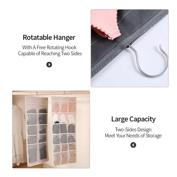 

New Double Sided Hanging Closet Dual-Sided Hanging Organizer Storage Bag for Bra Clothes Socks 15 Mesh Pockets Grey