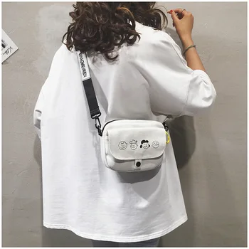 

2020 new cartoon printed canvas bag female shoulder small square bag wide shoulder strap diagonal bag