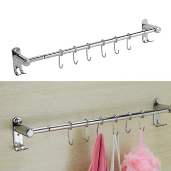 

Kitchen Rail Rack Wall Mounted Clothes Hanger Hooks Towel Key Holder Kitchen Organizer Hanging Shelf Rack with 6 Hooks