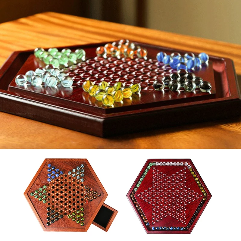

Family Game Hexagonal Checkers Drawer Type Checkers Glass Marbles Checkers Wooden Checkerboard Adult Kids Gift Interior Storage