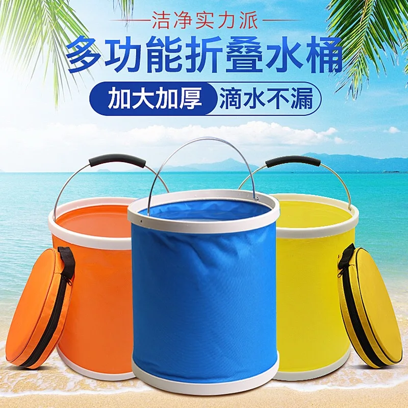

13L Thickened Folding Canvas Bucket, Fishing Bucket, Clean Car Washing Bucket with Zipper Bag