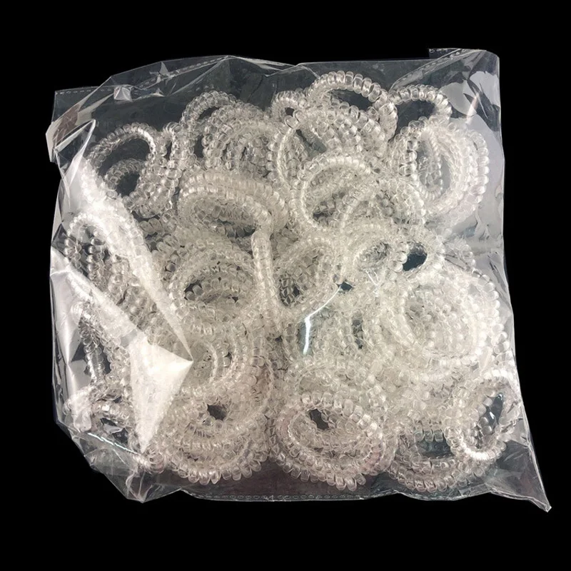 100pcs/Lot Size 5.5cm Transparent Telephone Hair Rope Wire Hair Band Rubber bands Girl Hair Gum Accessories