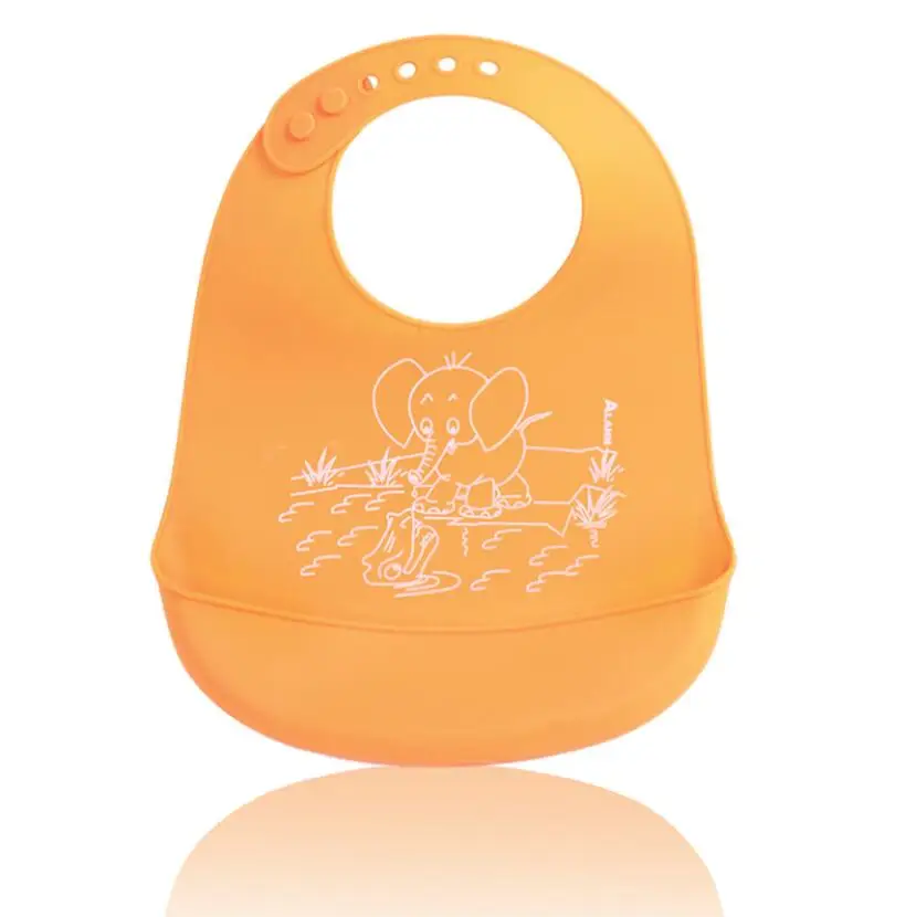 Водонепроницаемые детские нагрудники силиконовые кормления детский слюнявчик полотенце для новорожденных мультфильм фартуки, детские нагрудники регулируемые принадлежности для еды - Цвет: Orange Elephant