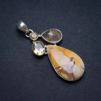 

Natural Brecciated Mookaite,Golden Rutilated Quartz and Citrine Unique 925 Sterling Silver Pendant 2 1/4" U0378