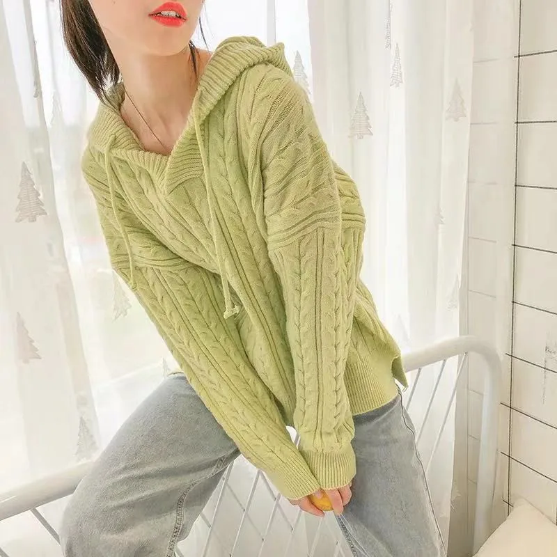 

Werynica Women Sweater New Fashion Long sleeves Harajuku Loose Cashmere Warm Autumn Pullovers Tops O-neck Women's Hooded tops