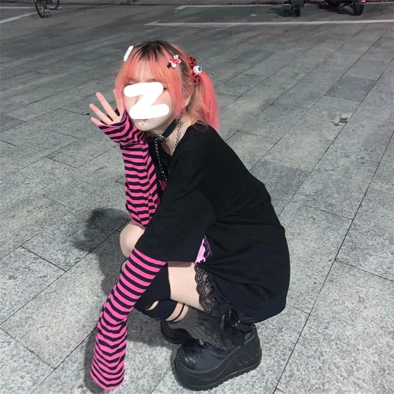 Emo Women Autumn Alt Streetwear Harajuku Gothic Anime Fairy Grunge Punk Patchwork Long Sleeve Y2K T-Shirt Hip Hop Tops Clothes chrome hearts t shirt