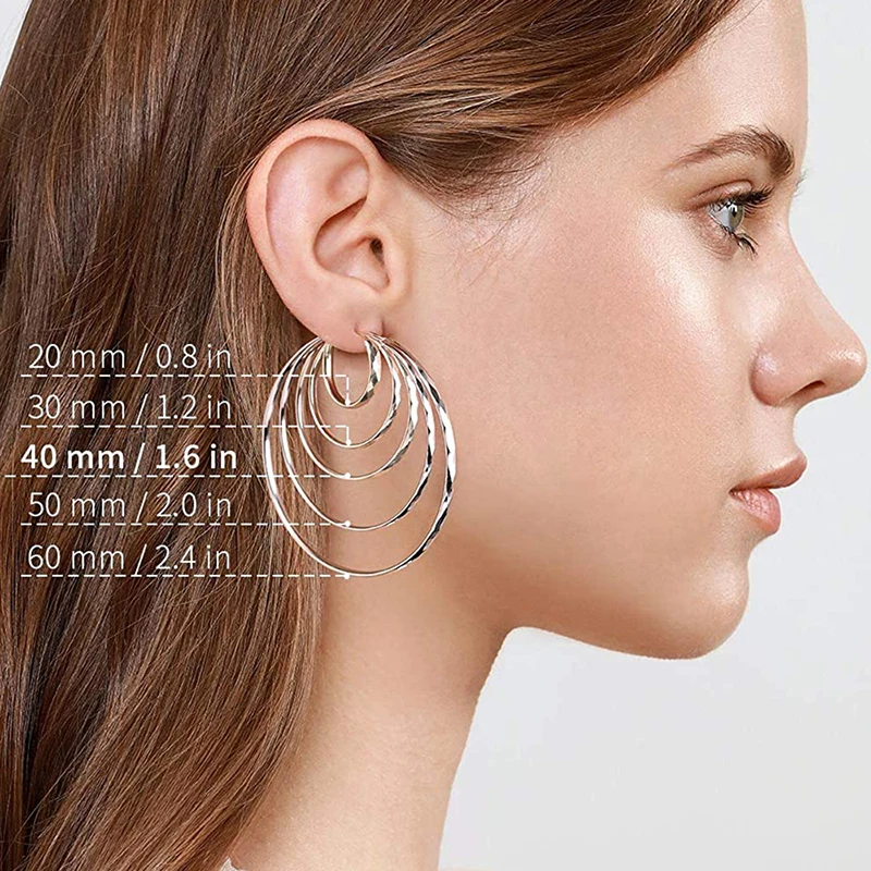 Hoop Earring for Women Girl Silver Color Metal Earrings Big Round Circle Smooth Huggie Fashion Simple Large Ear Ring Jewelry Gif