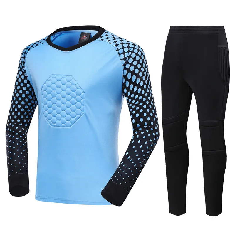 Мужские детские футбольные Вратарские наборы, тренировочные штаны, футбольные регби, трикотажные изделия, форма, наколенник, защита груди, на заказ, с принтом - Color: ZP210 BLUE