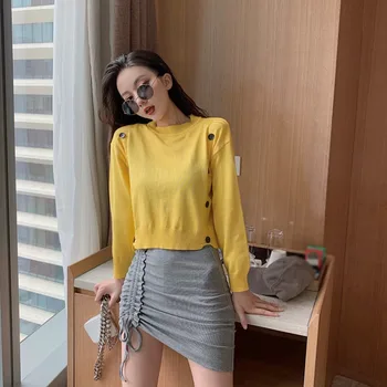 

O-Neck Pullover Women Knitted Sweater Double Breasted Loose Long Sleeve Spring Autumn Comfortable And Breathable Stylish