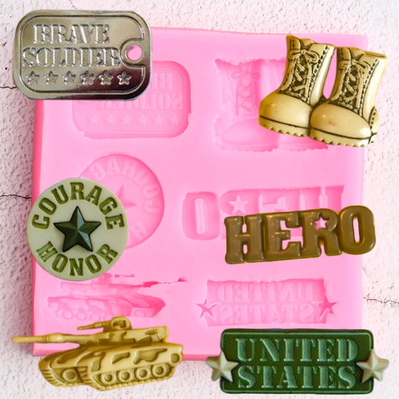 Soldier Hero Army Tank Silicone Mold Military Boots Badge Candy Chocolate Fondant Mold Diy Baby Birthday Cake Decorating Tools Cake Molds Aliexpress