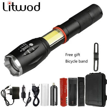 

Litwod COB Led flashlight 6 Modes T6 flash light Multifunction 8000LM zoomable CREE torch tail super magnet design for camping