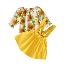 Детская одежда для девочек летний цветочный комплект для новорожденных симпатичный короткий рукав+юбка для девочки