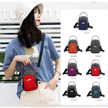 

Women's Nylon Hit Color Small Handbags Shoulder Bags High Quality Three Levels Of Space Mobile Phone Bag Ladies Crossbody Bag