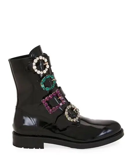 

2019 Brand Design Rivet Women Ankle Boots Round Toe Metal Crystal Women Motorcycle Boots England Style Female Martin Boots