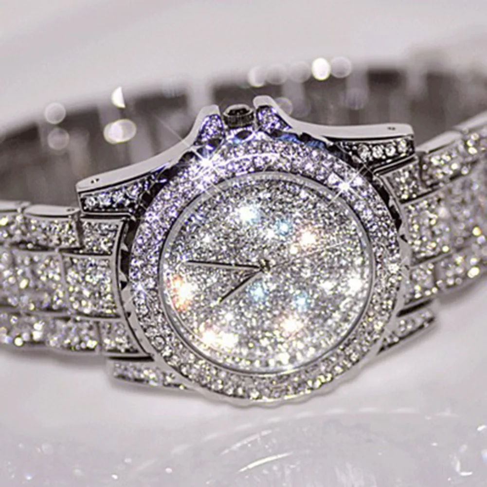 Reloj mujer-Топ Роскошные благородные алмазные женские часы стразы Круглые кварцевый