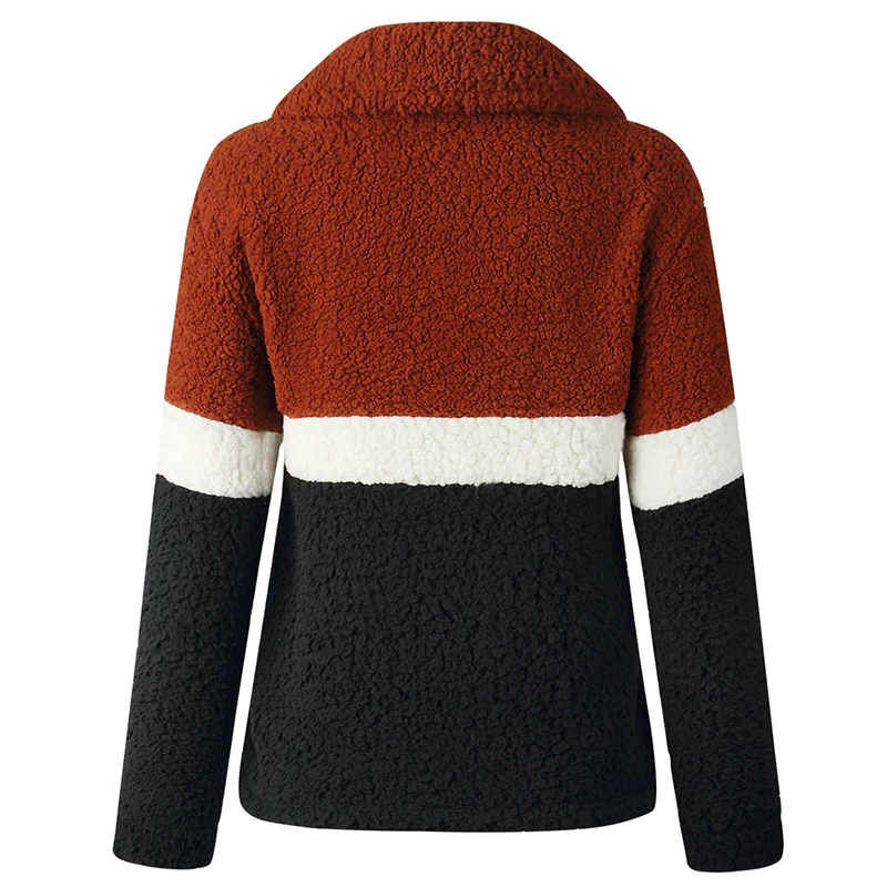 Плюшевый пиджак женские шубы из искусственного меха осенняя куртка Shaggy Colorblock сплайсинга молнии с отложным воротником длинный рукав Уличная