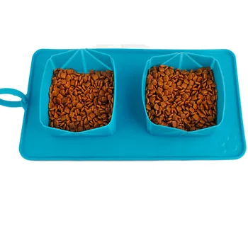 

Double Pet Bowls Dog Food Feeder Dish Feeder Cat Puppy Feeding Supplies Small Dogs Folding Double Bowl Flannel Bag Silica Gel