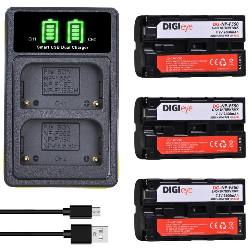 Аккумулятор NPF550 NP F550 + светодиодное зарядное устройство с двойным USB портом для Sony
