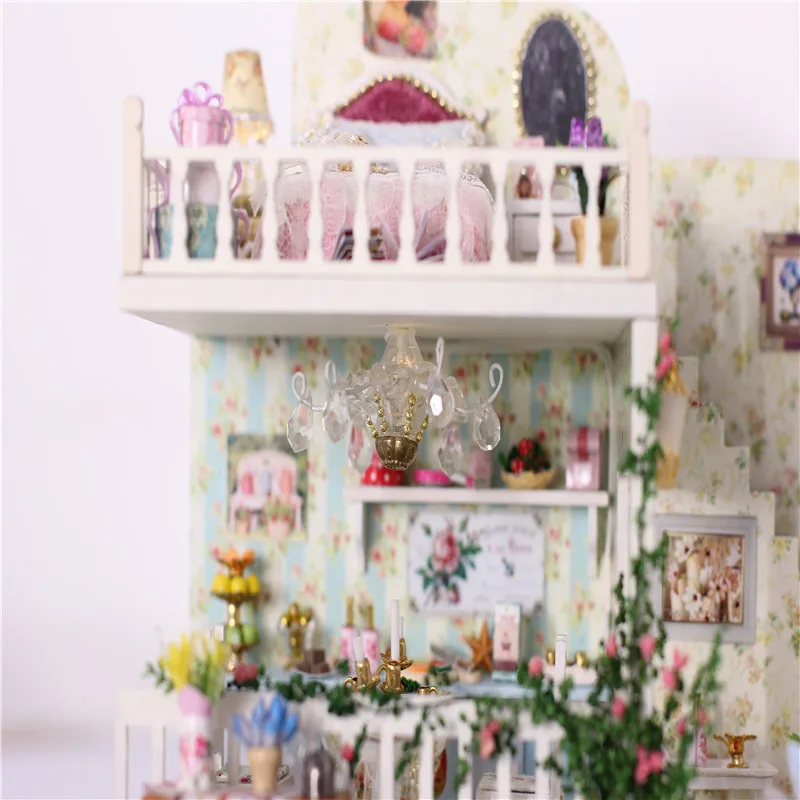 Собрать DIY Кукольный дом игрушка деревянные домики Миниатюрный Кукольный дом игрушки с мебель светодиодные фонари Дети подарки на день рождения