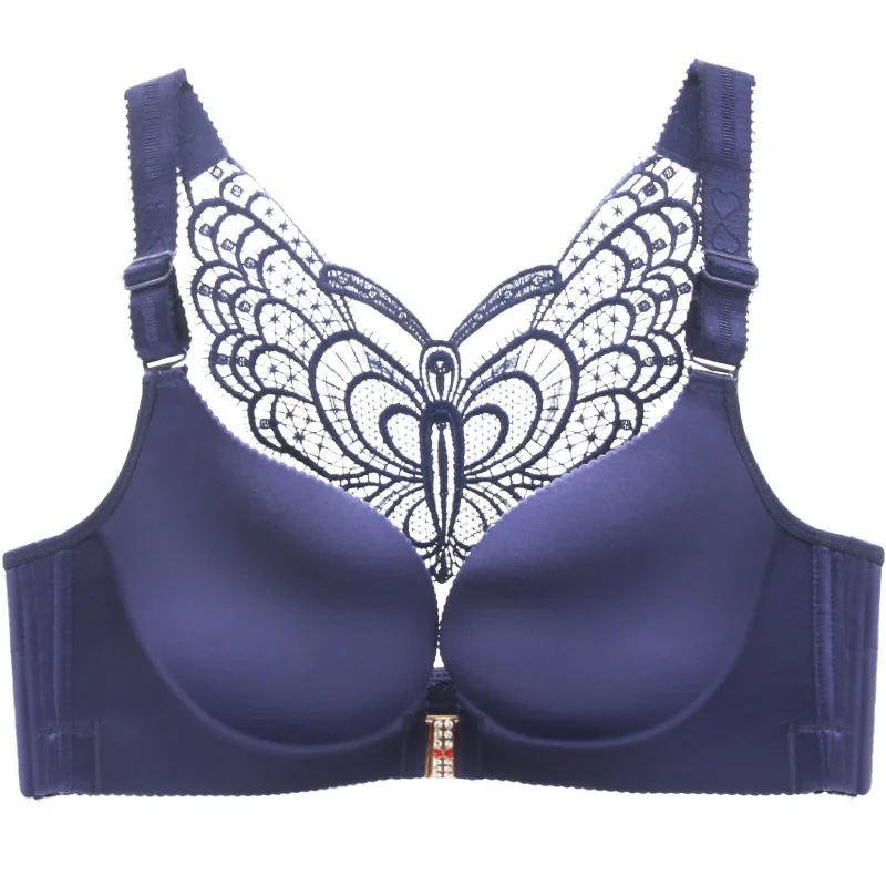 Front buckle bra Large size without steel ring Fat mm gather Bra to prevent sagging Thin traceless plus size bra underwear lady