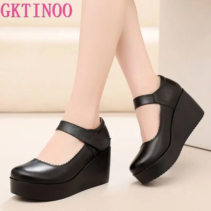 black leather wedge shoes