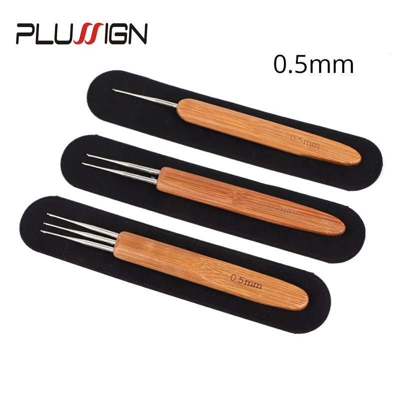 Plussign Dreadlock Crochet Hook Tool Braid Hair Dreadlocks Needle Bamboo Handle Locs Crochet Needle Steel Hook For Braid Carft