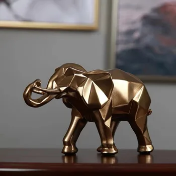 

ABSTRACT GOLD ELEPHANT STATUE RESIN ORNAMENTS HOME DECORATION OFFICE DESKTOP FIGURINE GEOMETRIC ANIMAL SCULPTURE CRAFTS GIFT