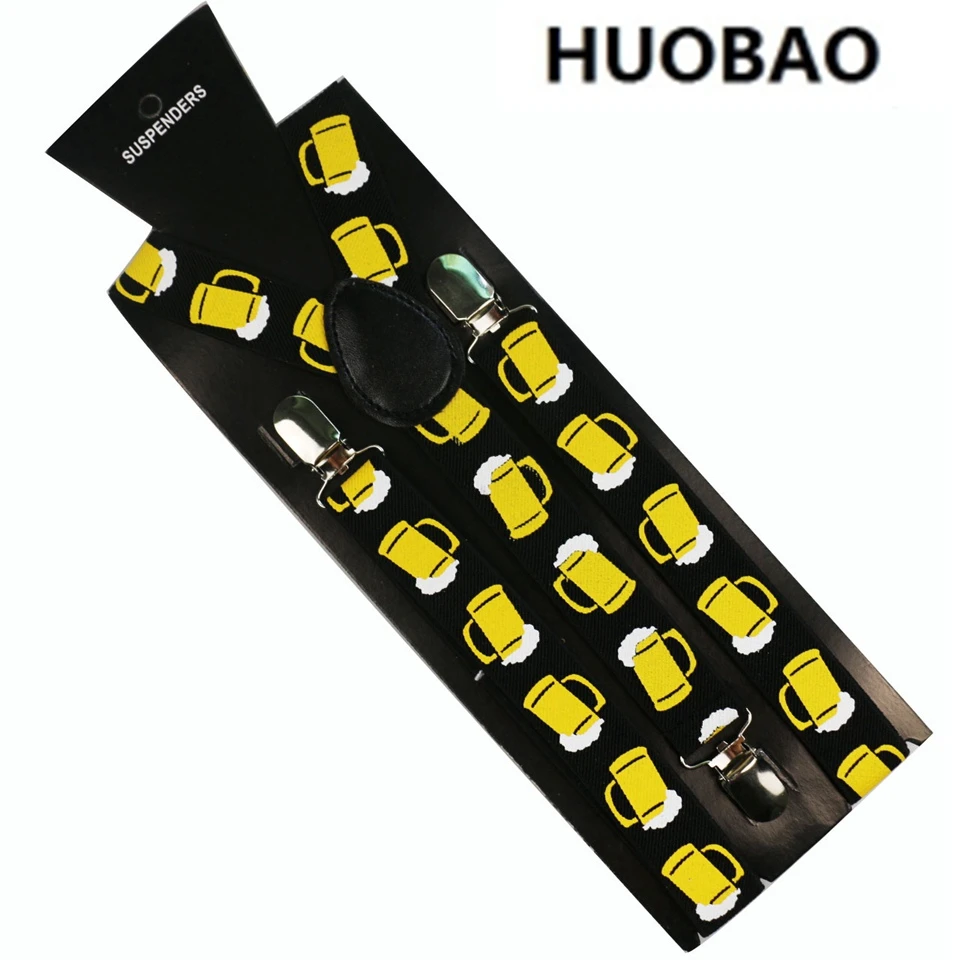 HUOBAO модные черные желтые пивные чашки с принтом серьга унисекс на подтяжках для женщин и мужчин эластичные y-образные подтяжки