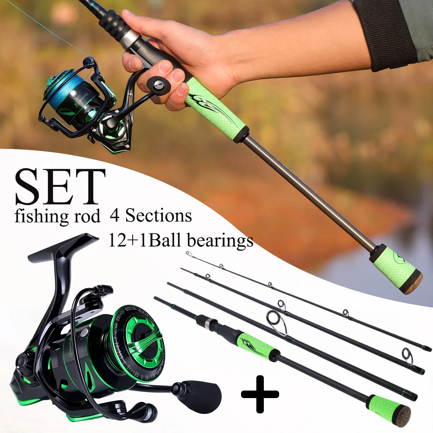 Sougayilang 1.8-2.4m Fishing Rod and Reel Combo 4 Section Carbon Fibe