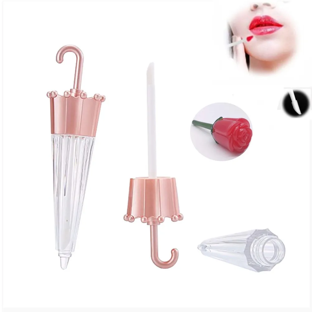 

5 Pcs Empty Lip Gloss Tubes 5.5ml Creative Umbrella Shaped Lip Glaze Containers Refillable Cosmetic Bottle DIY Rose Gold bottle