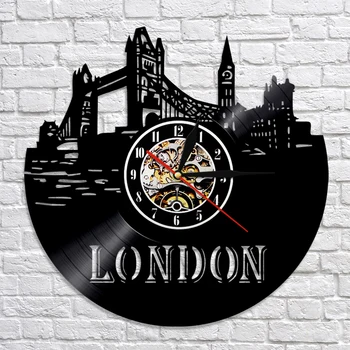 

London Digital Wall Clock Modern Design LED Lighting Clocks with 7 Different Colors Vinyl Record Wall Watch Home Decor Silent