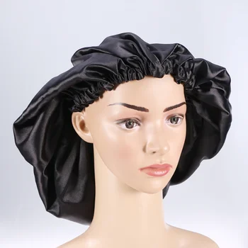 

Satin Surface Sleep Cap Double-Deck Extra Large Size Drawstring Sleep Cap for Woman Lady Female Red