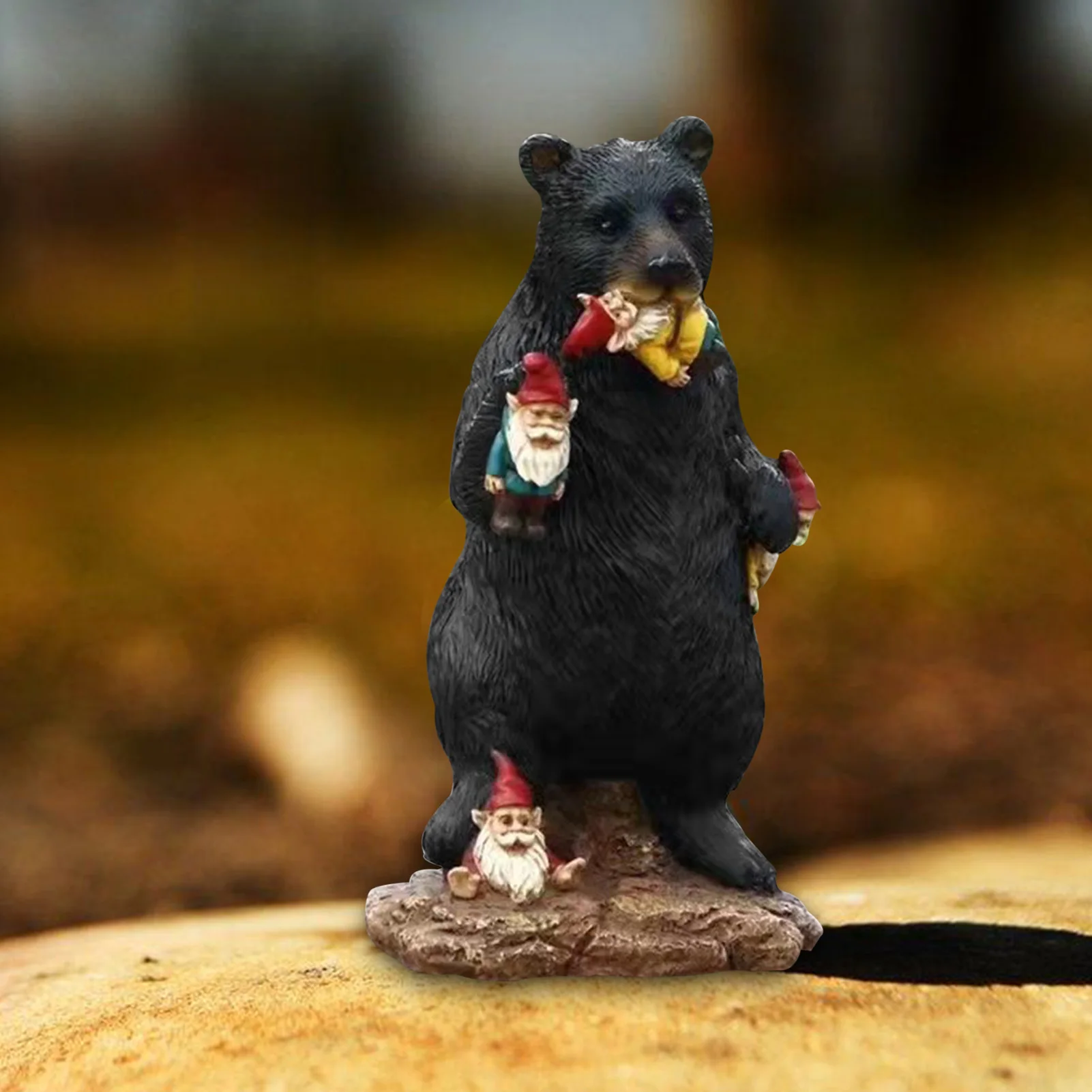 Statua Da Giardino Gnomo Che Cavalca Un Orso In Resina, Decorazione Divertente E Colorata Per Esterni