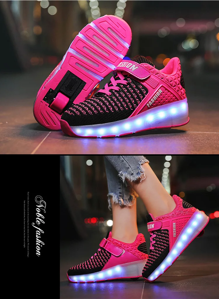 Новинка, стильная обувь с перекрестной каймой, изготовленная компанией Heelys, для зарядки, легкая обувь, светодиодный свет, детская обувь для взрослых, обувь для катания на роликах, кружево