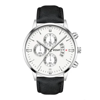 

Watches Men Fashion Stainless Steel Case Leather Band Watch Quartz Business Wristwatch reloj hombre Date Clock